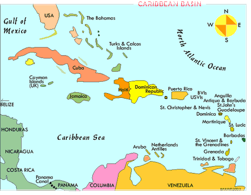 Карибские о-ва, карта карибских о-вов